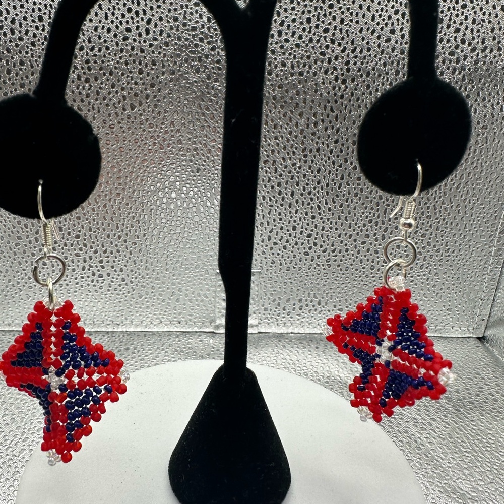 Vibrant Red and Blue Beaded Earrings